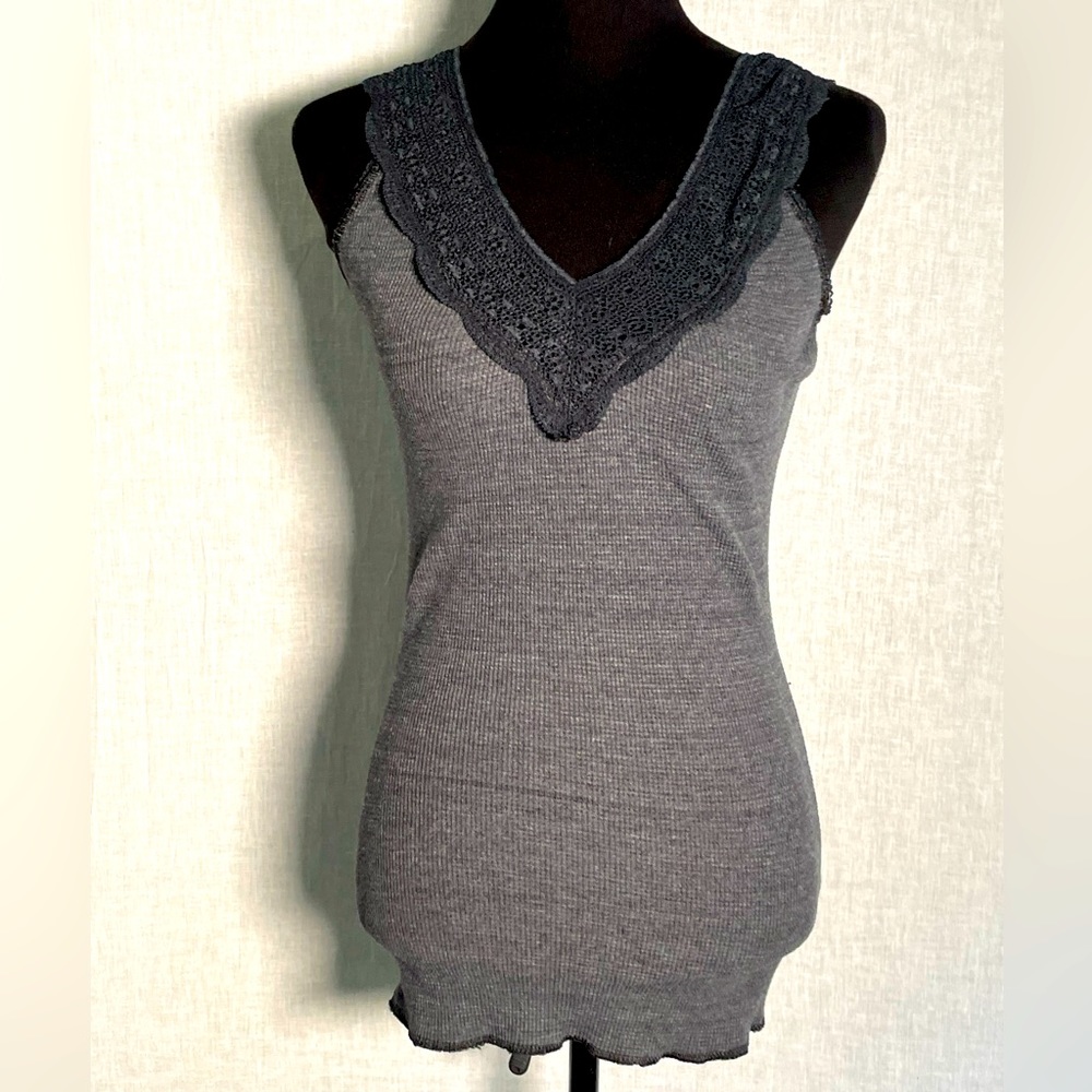 We The Free Charcoal Lace V-Neck Tank Top